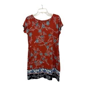 J Jill Wearever Collection Dress Women Small Red Blue White Floral Shift Pockets